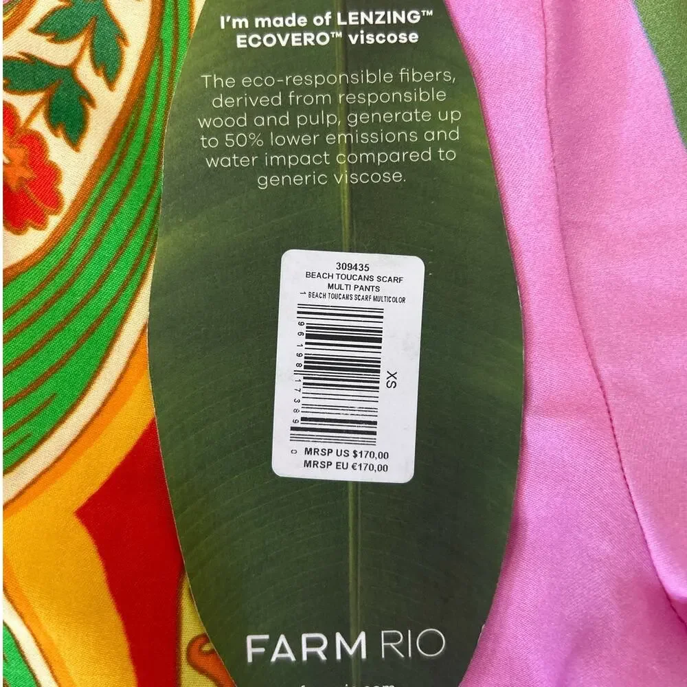 NWT FARM Rio Multicolor Beach Toucans Scarf Straight Leg Pants XS - Picture 8 of 16